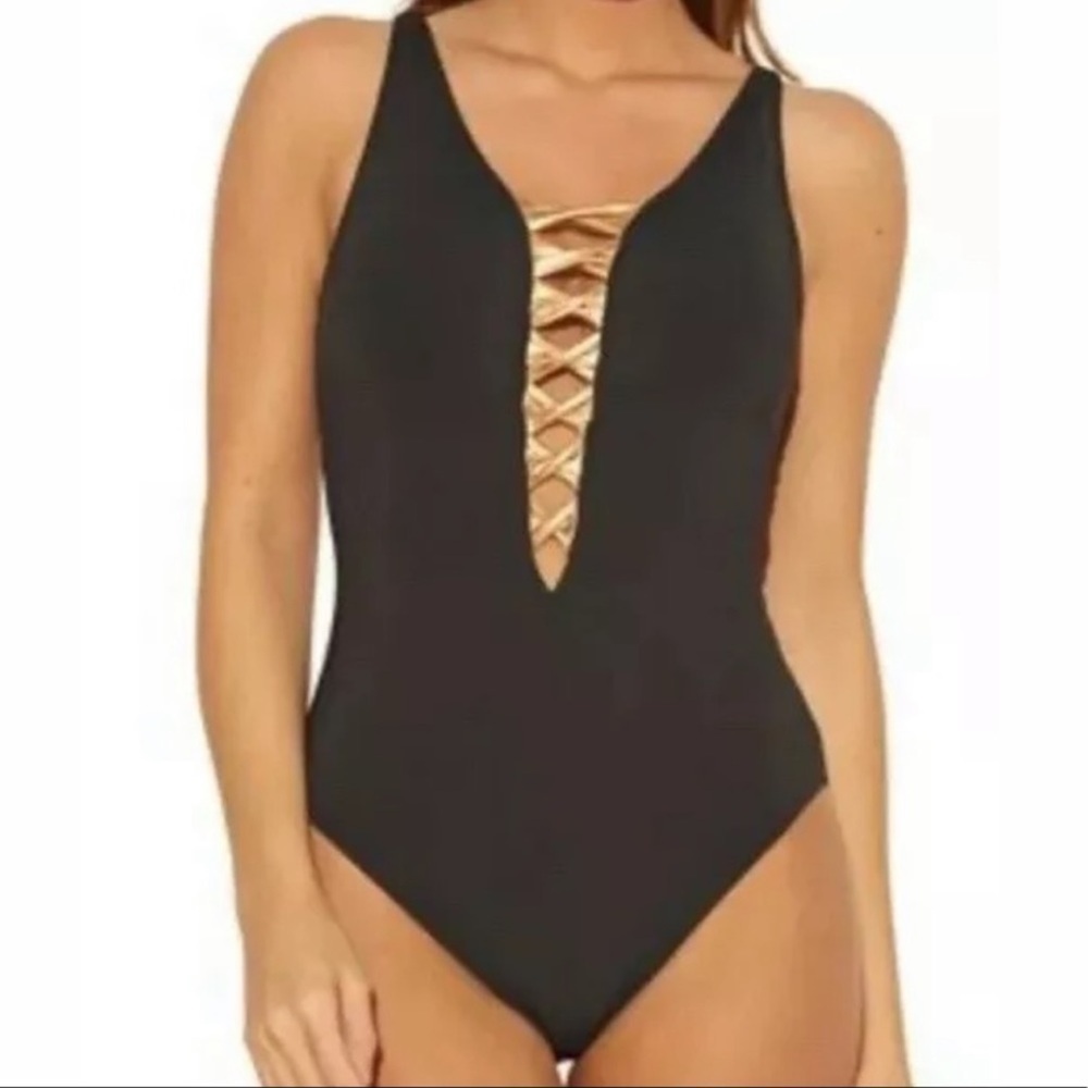 Bleu Rod Beattie Black And Rose Gold One Piece Swimsuit